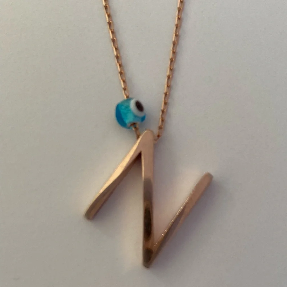 925 Silver letter N evil eye necklace